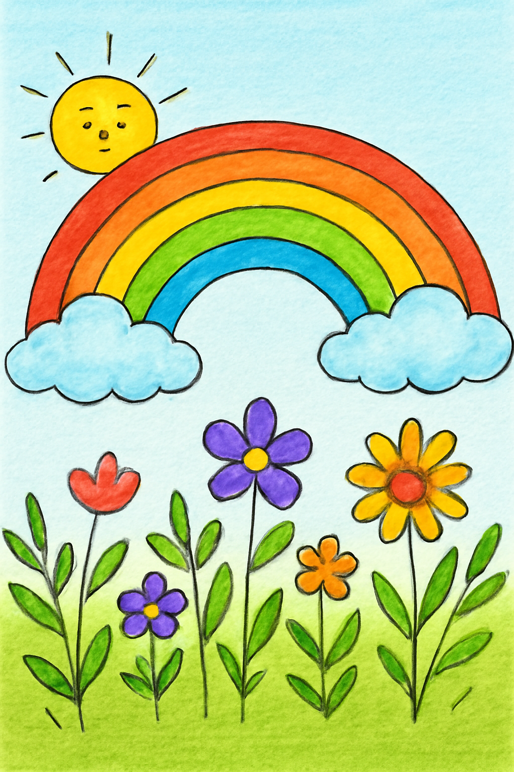 Coloring example — Magical Rainbow Scene