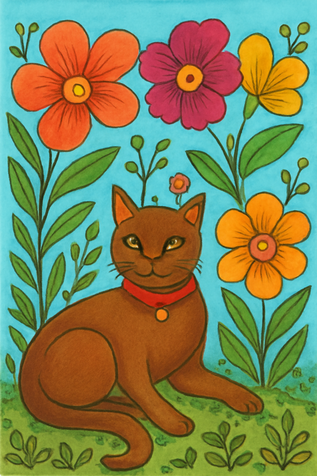 Coloring example — Whimsical Cat Garden